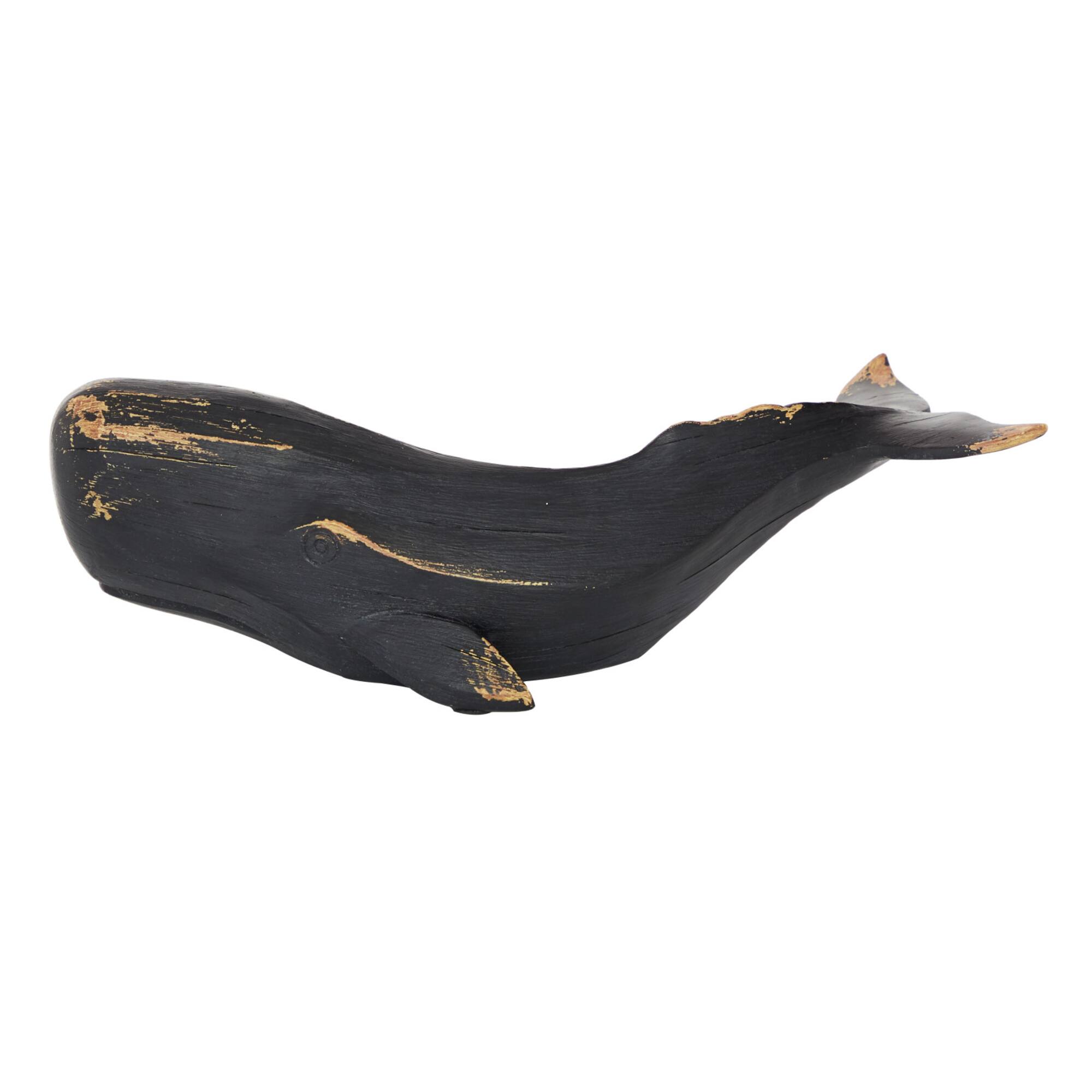 Black Polyresin Coastal Whale Sculpture, 4" x 14" x 5"
